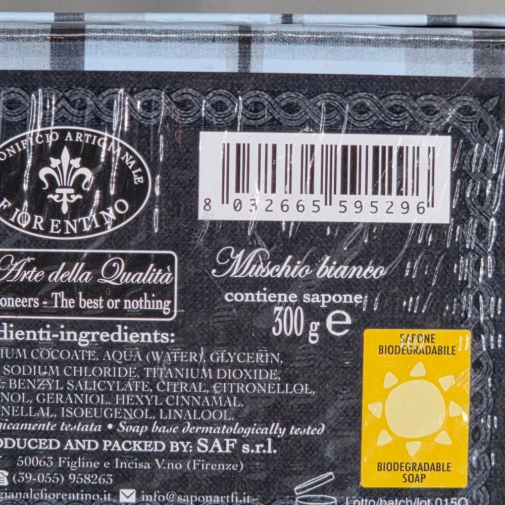 Saponificio Artigianale Fiorentino Bar Soap Mens‎ 10.5oz White Musk Italy Luxury
